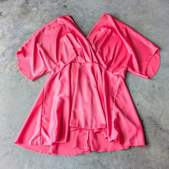 ASOS Design Curve Pink Satin Batwing Mini Dress size US 16 - Picture 3 of 10